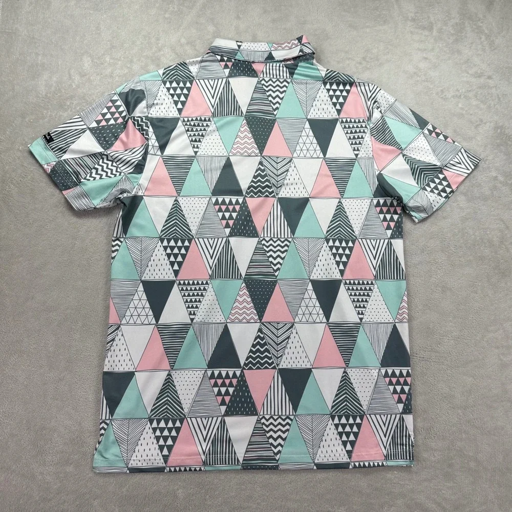 Bad Birdie Polo Shirt Mens Medium Multicolor Geometric Triangle Golf Performance - Picture 4 of 11